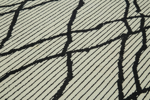 Purpleocco Beige Geometric Wool Cotton Handmade Rug 9'0'' x 12'2''