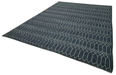 Purpleocco Blue Geometric Wool Cotton Handmade Rug 9'3'' x 12'3''