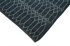 Purpleocco Blue Geometric Wool Cotton Handmade Rug 9'3'' x 12'3''