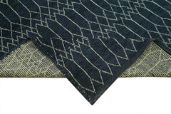 Purpleocco Blue Geometric Wool Cotton Handmade Rug 9'3'' x 12'3''