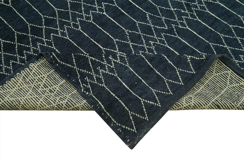 Purpleocco Blue Geometric Wool Cotton Handmade Rug 9'3'' x 12'3''