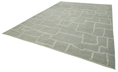 Purpleocco Grey Geometric Wool Cotton Handmade Rug 9'11'' x 14'1''