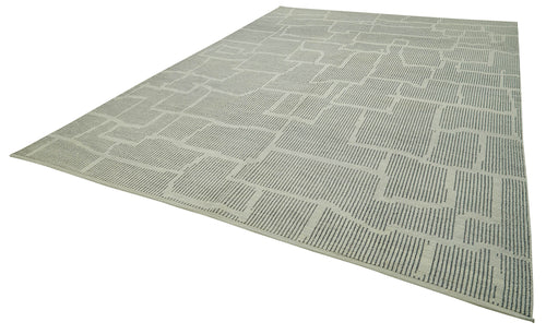 Purpleocco Grey Geometric Wool Cotton Handmade Rug 9'11'' x 14'1''