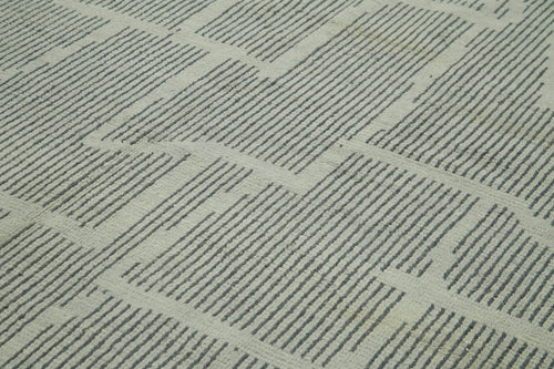 Purpleocco Grey Geometric Wool Cotton Handmade Rug 9'11'' x 14'1''