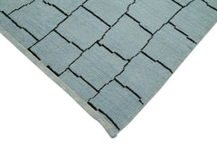 Purpleocco Blue Geometric Wool Cotton Handmade Rug 8'5'' x 12'10''