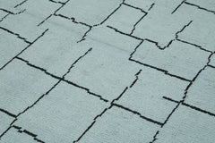 Purpleocco Blue Geometric Wool Cotton Handmade Rug 8'5'' x 12'10''