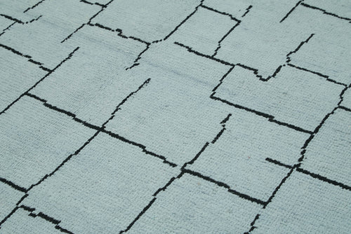 Purpleocco Blue Geometric Wool Cotton Handmade Rug 8'5'' x 12'10''