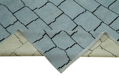 Purpleocco Blue Geometric Wool Cotton Handmade Rug 8'5'' x 12'10''