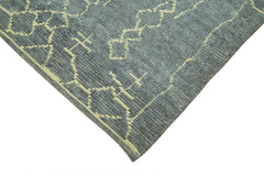 Purpleocco Grey Geometric Wool Cotton Handmade Rug 6'0'' x 7'5''