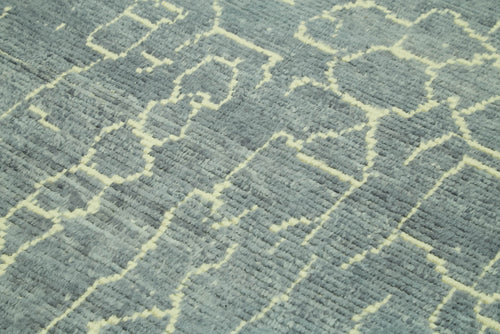 Purpleocco Grey Geometric Wool Cotton Handmade Rug 6'0'' x 7'5''