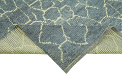 Purpleocco Grey Geometric Wool Cotton Handmade Rug 6'0'' x 7'5''