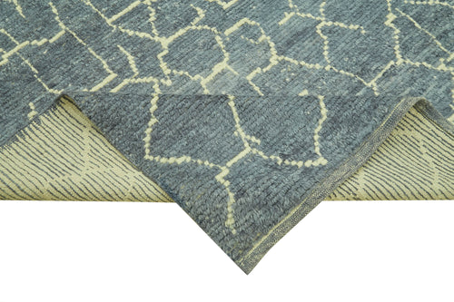 Purpleocco Grey Geometric Wool Cotton Handmade Rug 6'0'' x 7'5''