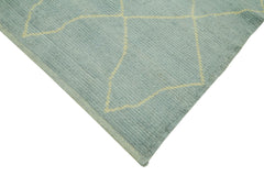 Purpleocco Blue Geometric Wool Cotton Handmade Rug 5'8'' x 7'3''