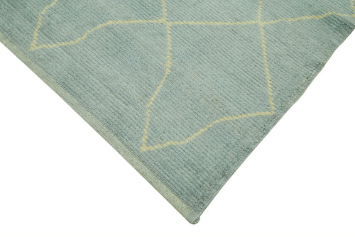 Purpleocco Blue Geometric Wool Cotton Handmade Rug 5'8'' x 7'3''