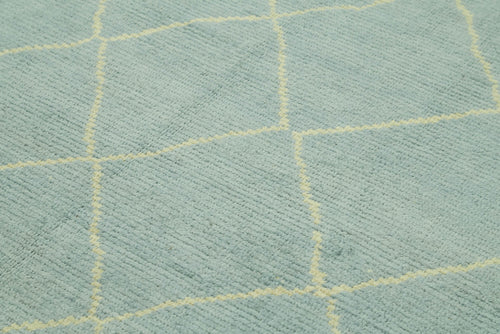 Purpleocco Blue Geometric Wool Cotton Handmade Rug 5'8'' x 7'3''