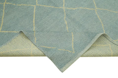 Purpleocco Blue Geometric Wool Cotton Handmade Rug 5'8'' x 7'3''