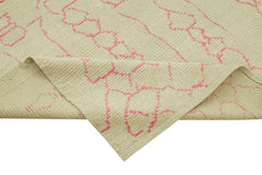 Purpleocco Beige Geometric Wool Cotton Handmade Rug 5'9'' x 7'8''