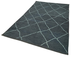 Purpleocco Blue Geometric Wool Cotton Handmade Rug 5'4'' x 8'9''