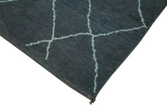 Purpleocco Blue Geometric Wool Cotton Handmade Rug 5'4'' x 8'9''