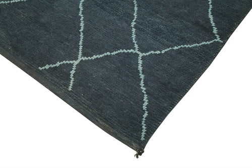 Purpleocco Blue Geometric Wool Cotton Handmade Rug 5'4'' x 8'9''