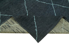 Purpleocco Blue Geometric Wool Cotton Handmade Rug 5'4'' x 8'9''