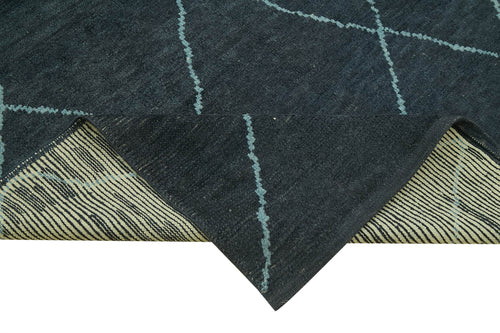 Purpleocco Blue Geometric Wool Cotton Handmade Rug 5'4'' x 8'9''