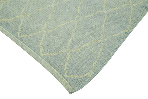 Purpleocco Blue Geometric Wool Cotton Handmade Rug 5'7'' x 7'7''