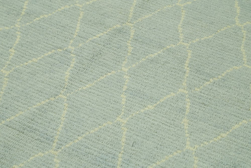 Purpleocco Blue Geometric Wool Cotton Handmade Rug 5'7'' x 7'7''