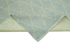 Purpleocco Blue Geometric Wool Cotton Handmade Rug 5'7'' x 7'7''