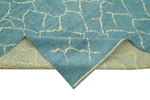 Purpleocco Blue Geometric Wool Cotton Handmade Rug 5'7'' x 7'4''