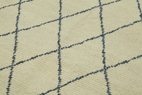 Purpleocco Beige Geometric Wool Cotton Handmade Rug 5'8'' x 7'9''