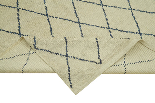 Purpleocco Beige Geometric Wool Cotton Handmade Rug 5'8'' x 7'9''