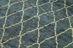 Purpleocco Blue Geometric Wool Cotton Handmade Rug 5'8'' x 7'5''