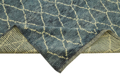 Purpleocco Blue Geometric Wool Cotton Handmade Rug 5'8'' x 7'5''