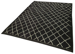 Purpleocco Black Geometric Wool Cotton Handmade Rug 5'10'' x 7'7''