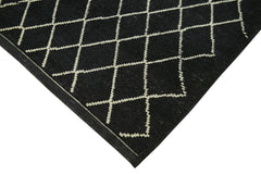 Purpleocco Black Geometric Wool Cotton Handmade Rug 5'10'' x 7'7''