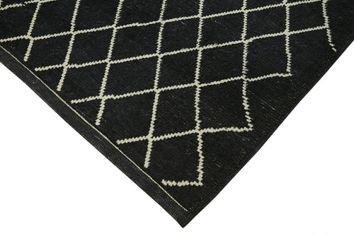 Purpleocco Black Geometric Wool Cotton Handmade Rug 5'10'' x 7'7''