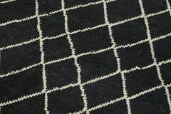 Purpleocco Black Geometric Wool Cotton Handmade Rug 5'10'' x 7'7''