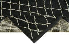 Purpleocco Black Geometric Wool Cotton Handmade Rug 5'10'' x 7'7''