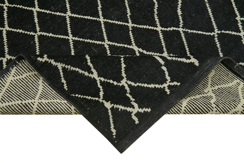 Purpleocco Black Geometric Wool Cotton Handmade Rug 5'10'' x 7'7''