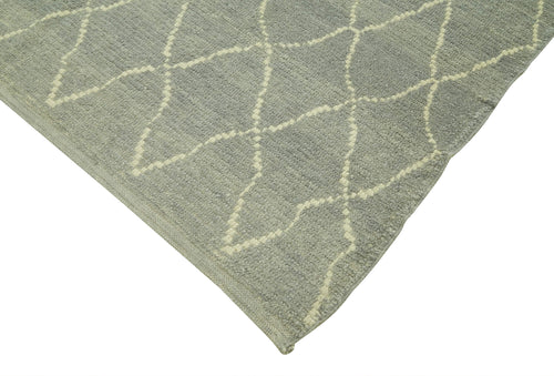 Purpleocco Grey Geometric Wool Cotton Handmade Rug 5'7'' x 7'10''