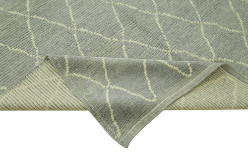 Purpleocco Grey Geometric Wool Cotton Handmade Rug 5'7'' x 7'10''