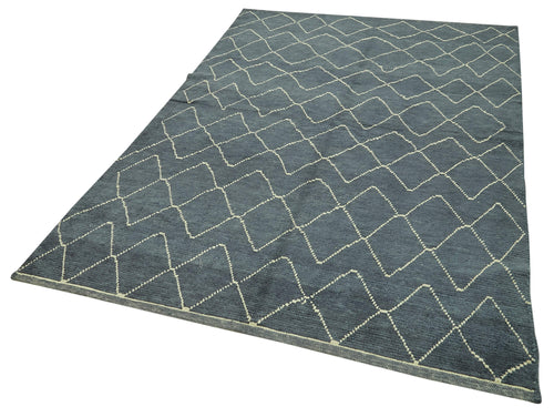 Purpleocco Grey Geometric Wool Cotton Handmade Rug 5'4'' x 7'7''