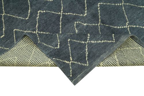 Purpleocco Grey Geometric Wool Cotton Handmade Rug 5'4'' x 7'7''