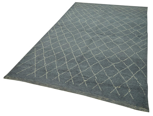 Purpleocco Grey Geometric Wool Cotton Handmade Rug 5'4'' x 9'2''