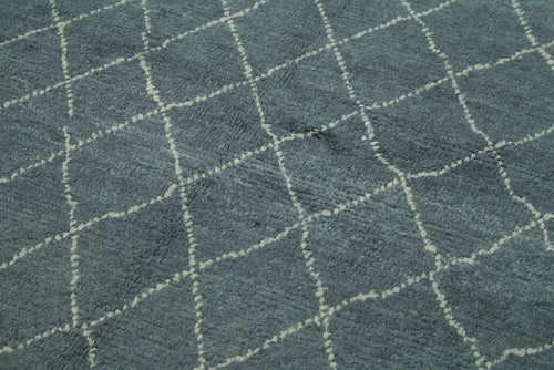 Purpleocco Grey Geometric Wool Cotton Handmade Rug 5'4'' x 9'2''