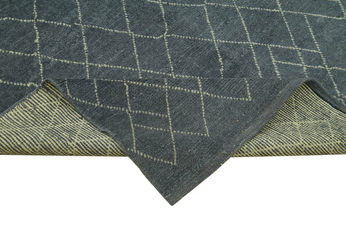 Purpleocco Grey Geometric Wool Cotton Handmade Rug 5'4'' x 9'2''