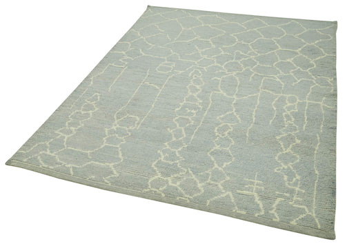 Purpleocco Grey Geometric Wool Cotton Handmade Rug 5'1'' x 7'3''