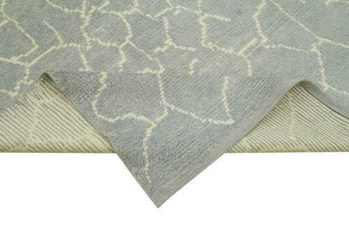 Purpleocco Grey Geometric Wool Cotton Handmade Rug 5'1'' x 7'3''