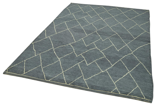 Purpleocco Grey Geometric Wool Cotton Handmade Rug 5'4'' x 7'9''